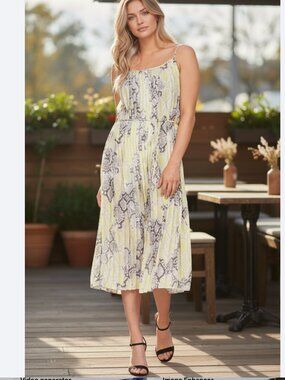 NWT  BLACK TAPE SNAKE PRINT PLEATED DRESS